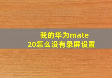 我的华为mate 20怎么没有录屏设置